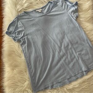 J.Jill Love Linen Blue Shirt Short Sleeves Twisted Sleeves Size Small